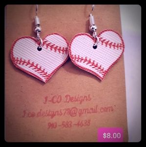Baseball heart faux leather earrings